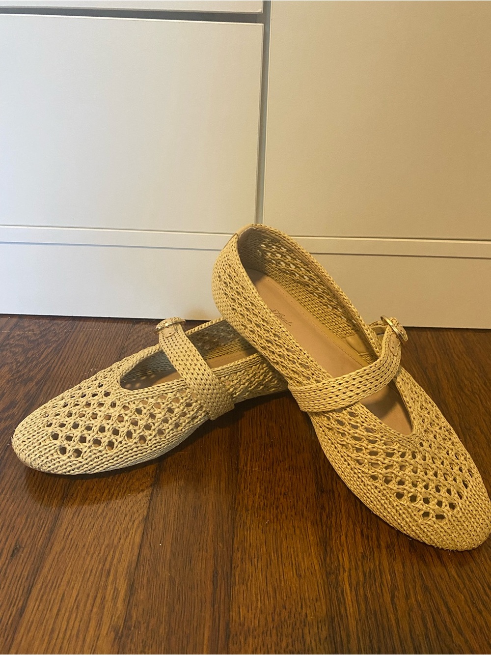 Woven Straw Mary Jane Flats in Natural Beige Size 8.5